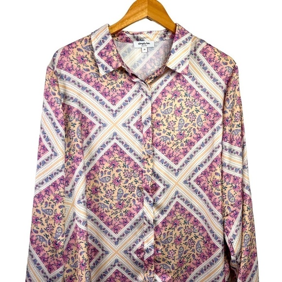 Simply Be Womens Floral Button Up Long Sleeve Blouse Sz UK 20 US 16 Multicolor - Picture 3 of 7